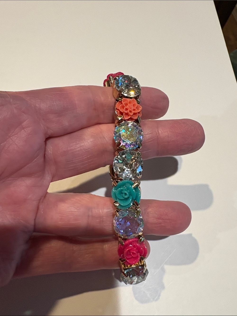 Betsey Johnson Gold-Tone Bracelet with Pink, Coral & Turquoise Floral Accents